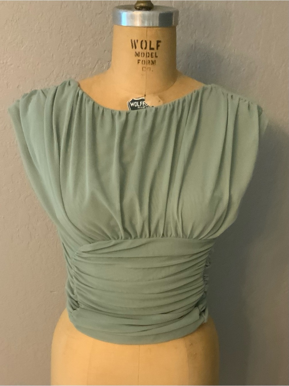 Zara Light Sage Ruched Waist Cap Sleeve Blouse size M
